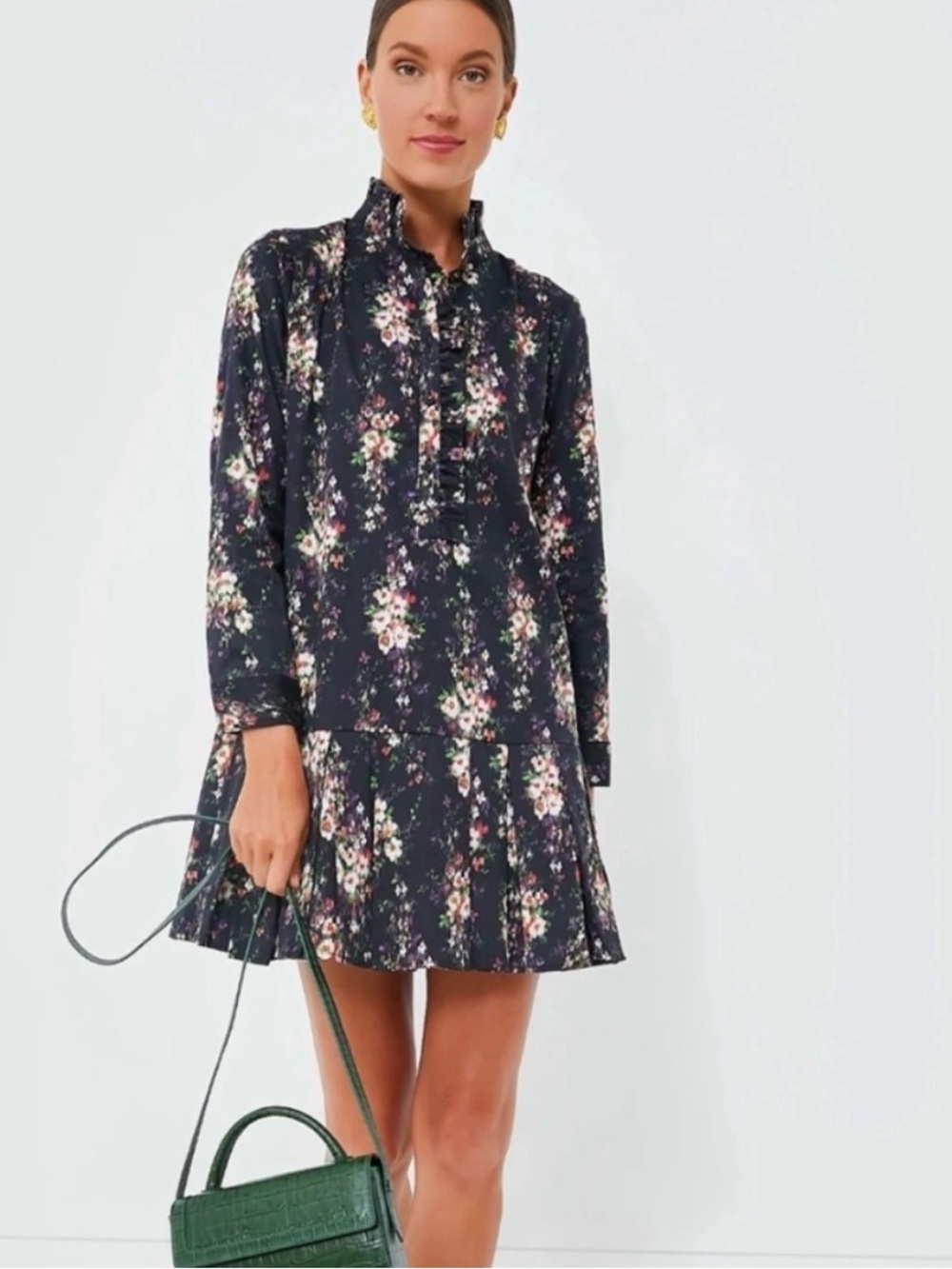 TUCKERNUCK Onyx Falling Flowers Bouquet Tate Dress Long Sleeve Mini Dress XL